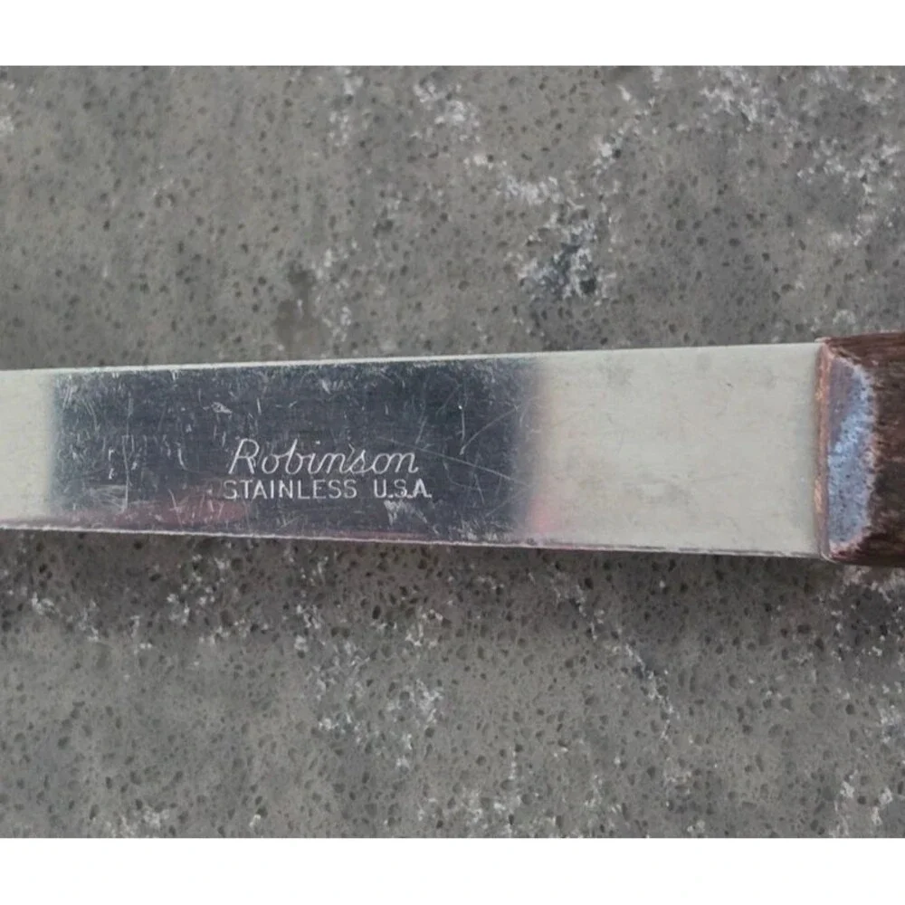 Vintage Robinson Stainless Steel Serving Spoon Wood Handle USA 12 Inch